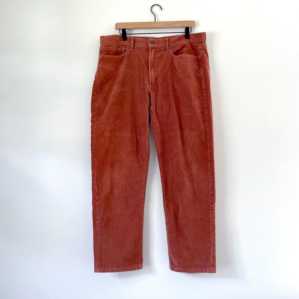 Lands End Cotton Corduroy Pants Mens Straight Leg Sz 36 Rust Brown Preppy